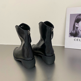 Women shoes pointed toe short boots women's autumn and winter thick heel back zipper