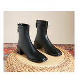 women shoes new square toe thick heel leather short boots women's spring and autumn single boots elastic thin boots mid-tube Martin boots