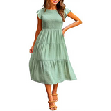 Sundress sleeveless ruffle women casual plaid print