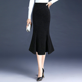 women Hip skirt Autumn winter fishtail skirt New skirt appears thin mid-length bag skirt red plaid long skirt female Ou Han wool high waist