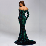 Women off Shoulder Long Sleeve floor length Dress party Dress