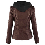 Women's Hooded Zip PU Leather Jacket