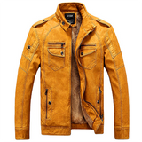 Men's Washed PU Leather Plush Coat — Loose Fit