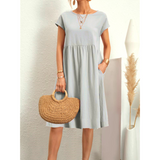 Women dress Cotton Round Neck A-line Skirt Dress