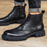 Men shoes Martin boots leather thick-soled winter high-top brogue men's boots British mid-top zipper boots short boots