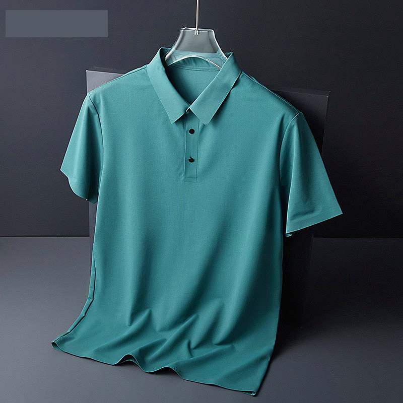 Men Ice Silk polo shirt Traceless Light Business Solid Color Half Sleeve Top Silk Smooth Breathable Traceless POLO Shirt