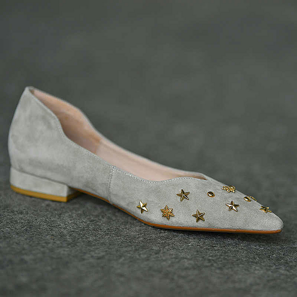 Temperament frosted shallow mouth pointed shoes versatile flat low heel one-step single shoes