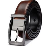 Men Genuine Leather Reversible Belt Rotated Buckle Two In One Big And Tall