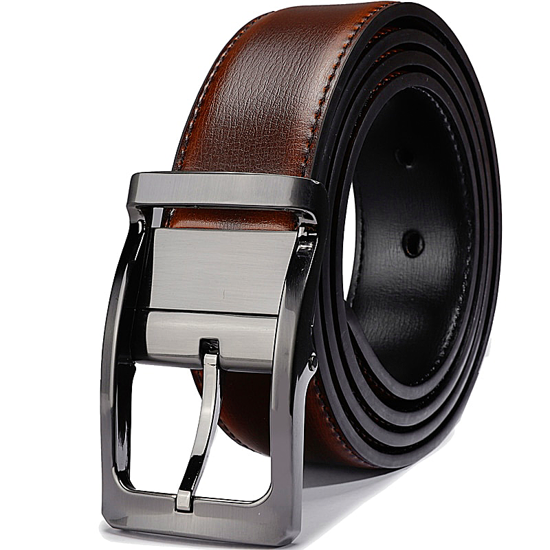 Men Genuine Leather Reversible Belt Rotated Buckle Two In One Big And Tall