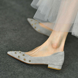 Temperament frosted shallow mouth pointed shoes versatile flat low heel one-step single shoes