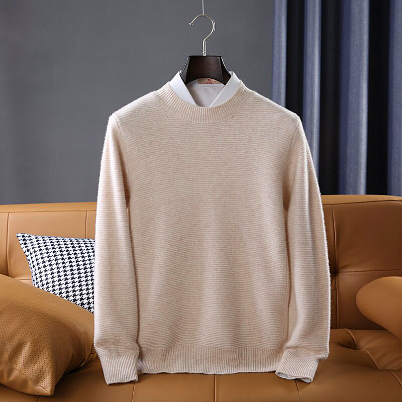 Men sweater autumn And winter thickened round neck knitted sweater 100% wool high-end business tops comfortable warm pullover