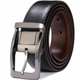 Men Genuine Leather Reversible Belt Rotated Buckle Two In One Big And Tall