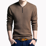 Men Sweater Casual V-Neck Pullover Men Spring Autumn Long Sleeve Slim Sweaters Knitted Cashmere Men Clothing