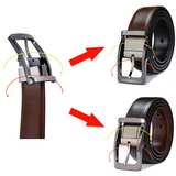 Men Genuine Leather Reversible Belt Rotated Buckle Two In One Big And Tall