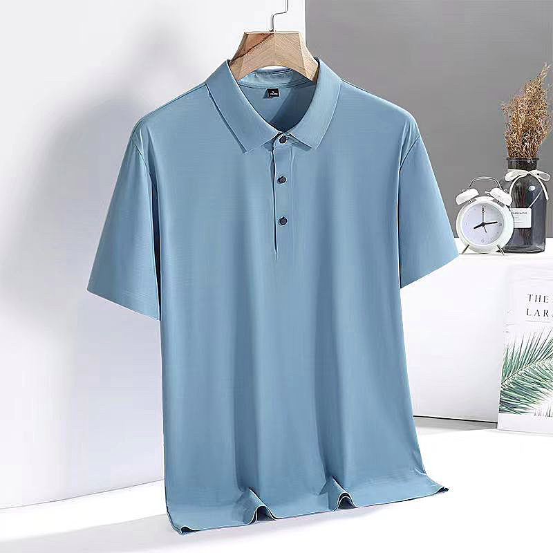Men Ice Silk polo shirt Traceless Light Business Solid Color Half Sleeve Top Silk Smooth Breathable Traceless POLO Shirt
