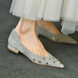 Temperament frosted shallow mouth pointed shoes versatile flat low heel one-step single shoes