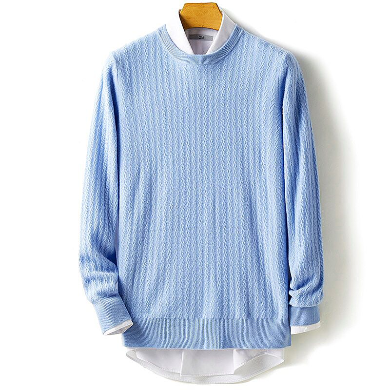 Men Round Neck Cashmere sweater 100% Merino Wool  Fashion Twisted Blouse Top Thickened for warmth in Autumn and Winter