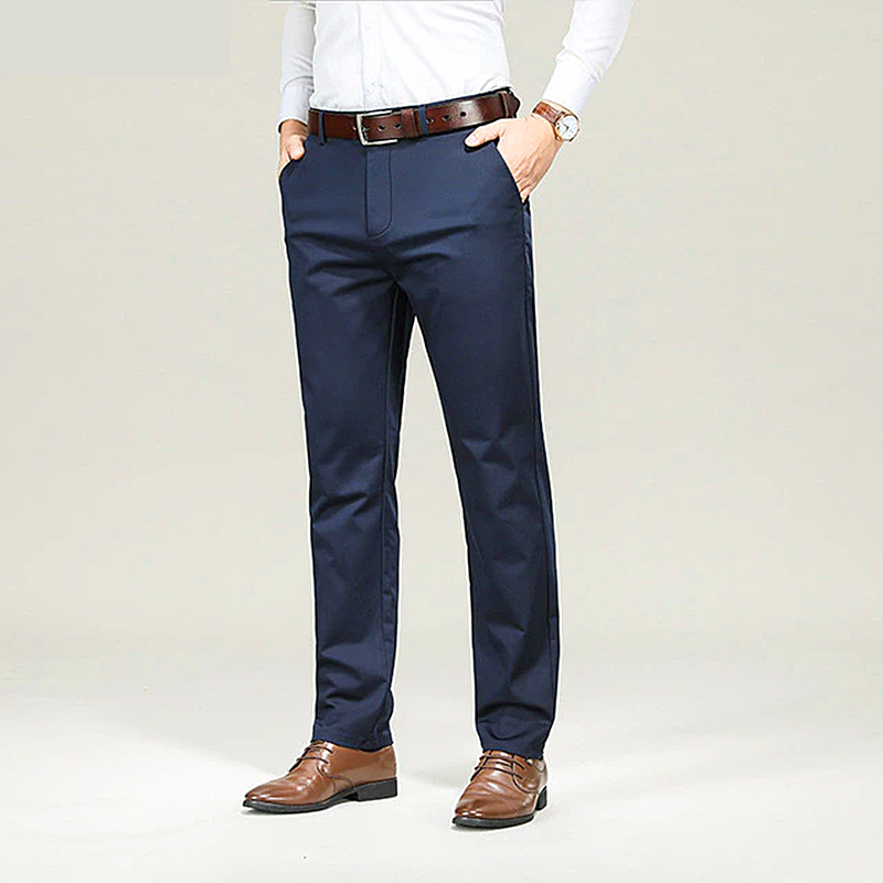 Men pants formal ice silk stretched  slim fit khaki business trousers