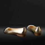 New shallow mouth gold round head pearl women's shoes fairy style flat shoes fashionable single shoes