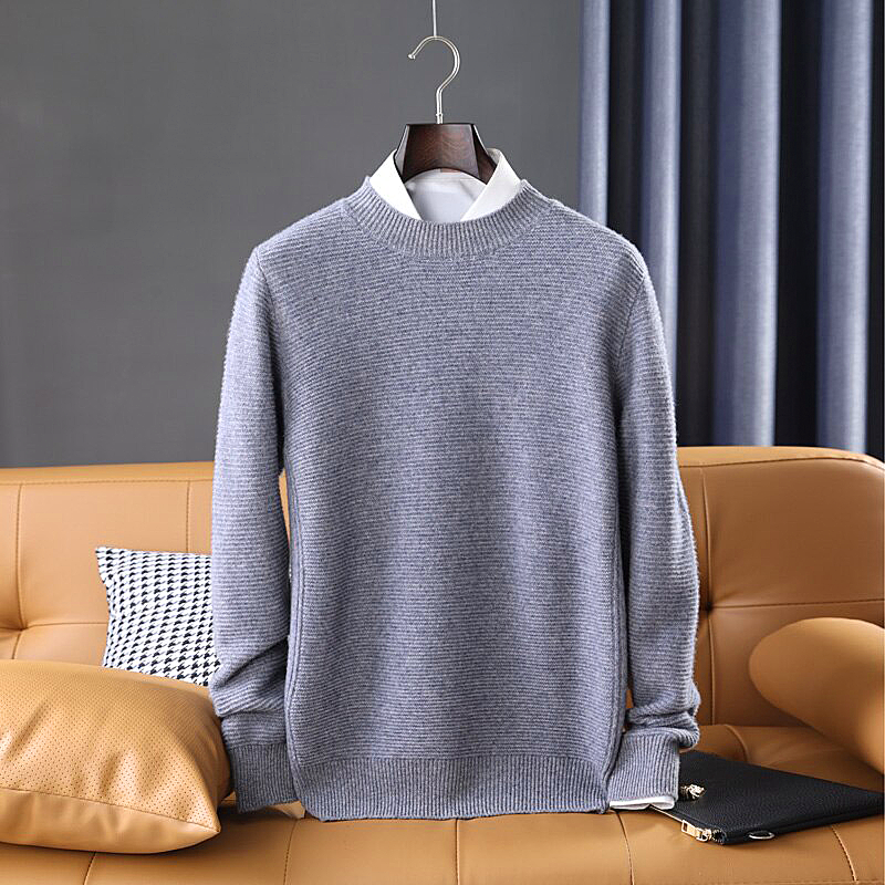 Men sweater autumn And winter thickened round neck knitted sweater 100% wool high-end business tops comfortable warm pullover