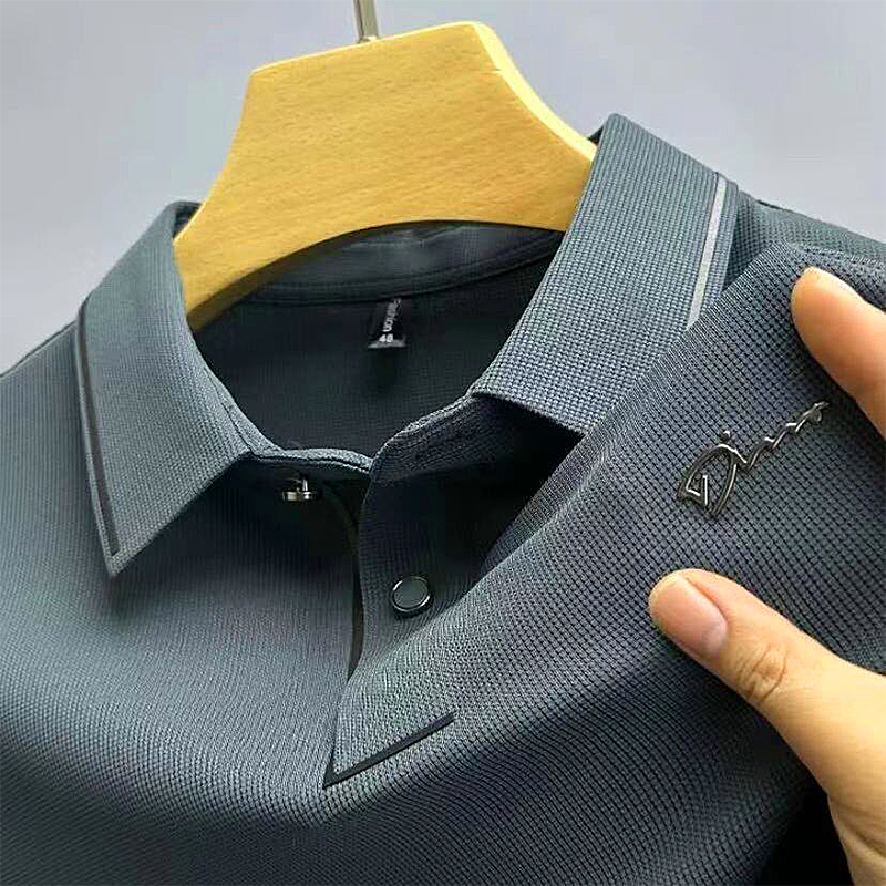 Men Luxury high-end ice silk seamless short sleeved t-shirt  fashion lapel summer business leisure brand embroidery polo shirt
