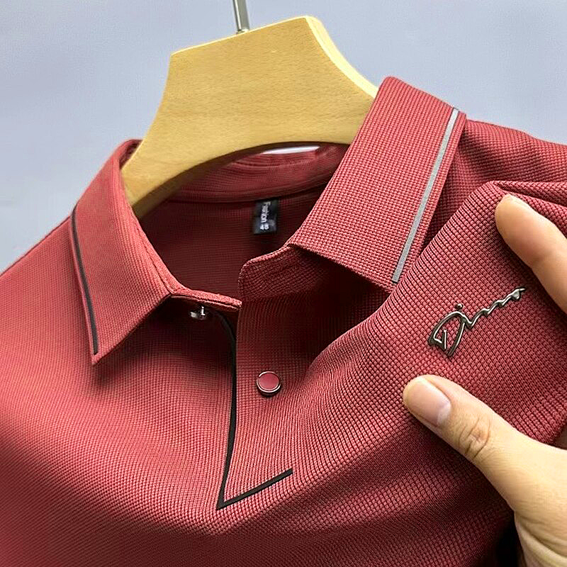 Men Luxury high-end ice silk seamless short sleeved t-shirt  fashion lapel summer business leisure brand embroidery polo shirt