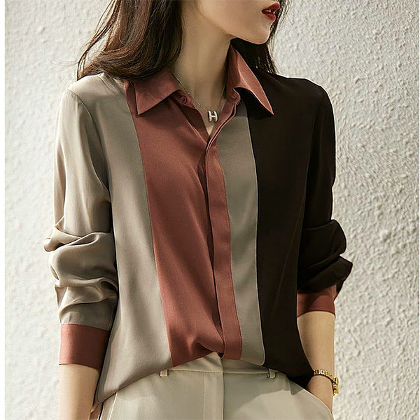 Women Striped Chiffon Shirt 2023 New Office Lady Casual Commuter Lapel Long Sleeve Button Blouse Female