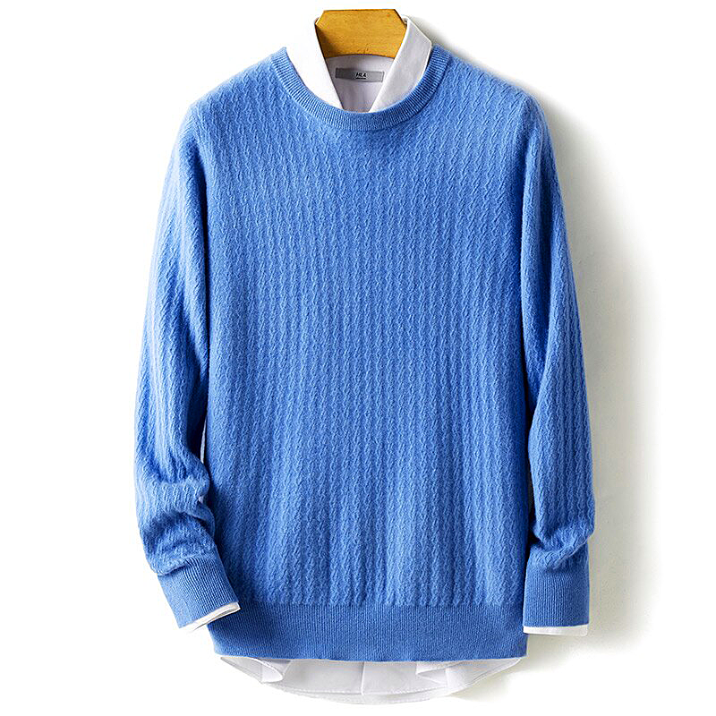 Men Round Neck Cashmere sweater 100% Merino Wool  Fashion Twisted Blouse Top Thickened for warmth in Autumn and Winter