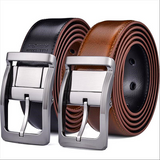 Men Genuine Leather Reversible Belt Rotated Buckle Two In One Big And Tall