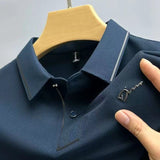 Men Luxury high-end ice silk seamless short sleeved t-shirt  fashion lapel summer business leisure brand embroidery polo shirt