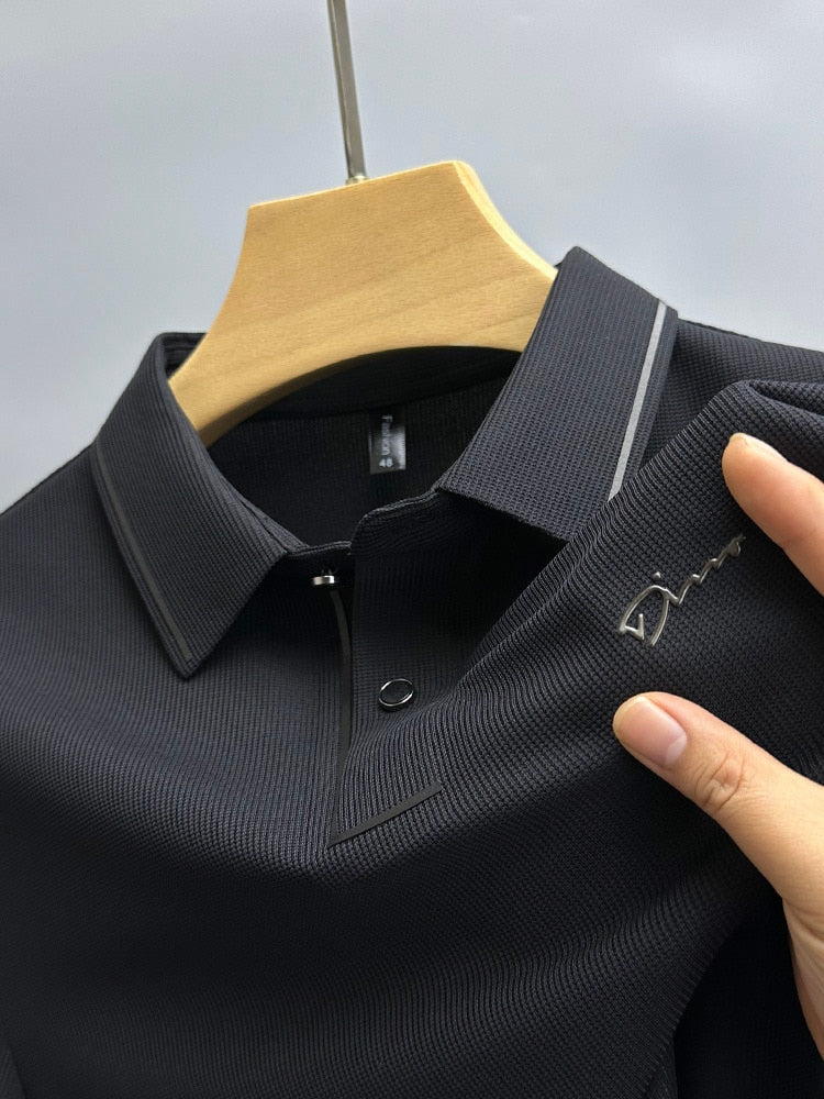 Men Luxury high-end ice silk seamless short sleeved t-shirt  fashion lapel summer business leisure brand embroidery polo shirt