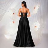 Black Satin Sexy Strapless Evening Gown High-end Elegant Dress