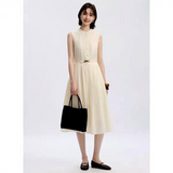 Womens Solid Color Loose And Versatile Sleeveless Sheath Dress