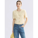 Yellow Short-sleeve Jacket Womens Single-breasted Top