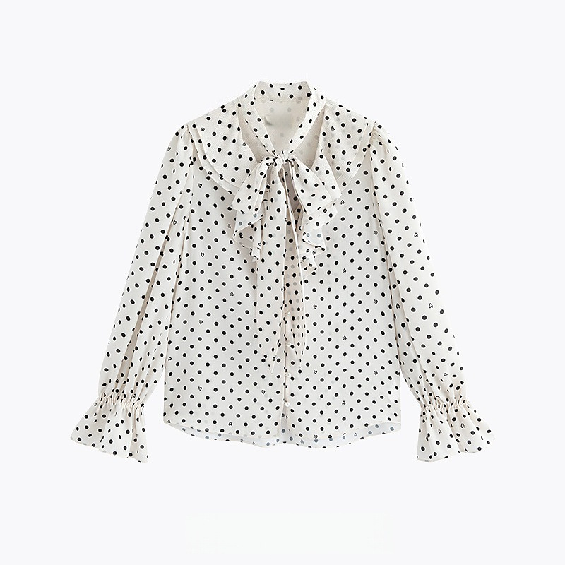 Bell-Sleeve Polka-Dot Blouse