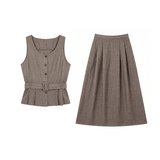 Womens Sleeveless Waist-Cinching Vest Skirt