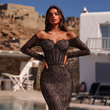 One-shoulder Strapless Lace Dress For Women French-style Waist-cinching Design