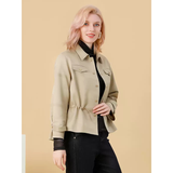 Stylish Minimalist Solid-color Short Trench Coat With A Lapel And Drawstring