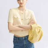 Yellow Short-sleeve Jacket Womens Single-breasted Top