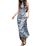 Womens Sleeveless Printed Dress With A Crew Neck
