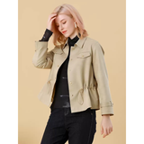 Stylish Minimalist Solid-color Short Trench Coat With A Lapel And Drawstring