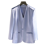 Acetic Acid Slim-fit White Collarless Petite Blazer For Women