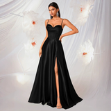 Black Satin Sexy Strapless Evening Gown High-end Elegant Dress