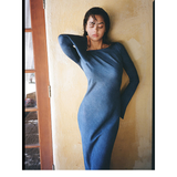 Blue Silk Long Sleeve Long Dress Sun Protection Vacation Style