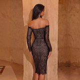 One-shoulder Strapless Lace Dress For Women French-style Waist-cinching Design