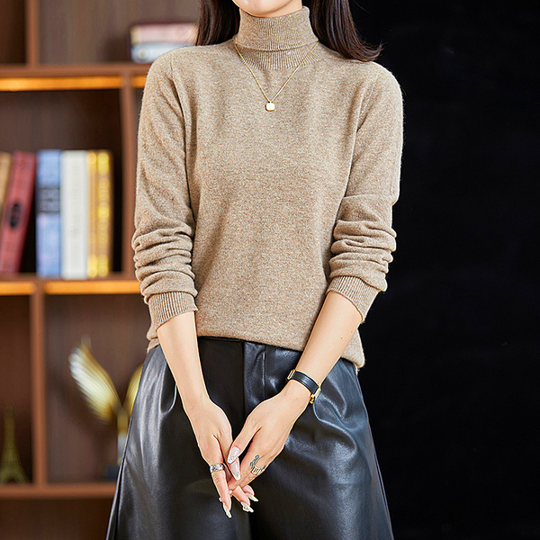 Women pullover t-shirt wool cashmere seamless bottoming high-quality high-neck slim-fitting bottoming shirt long-sleeved knitted sweater