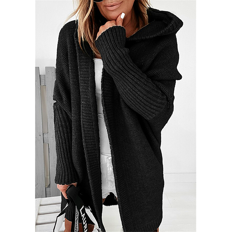 New women  cardigan coat casual knitted hooded bat sleeve coat winter