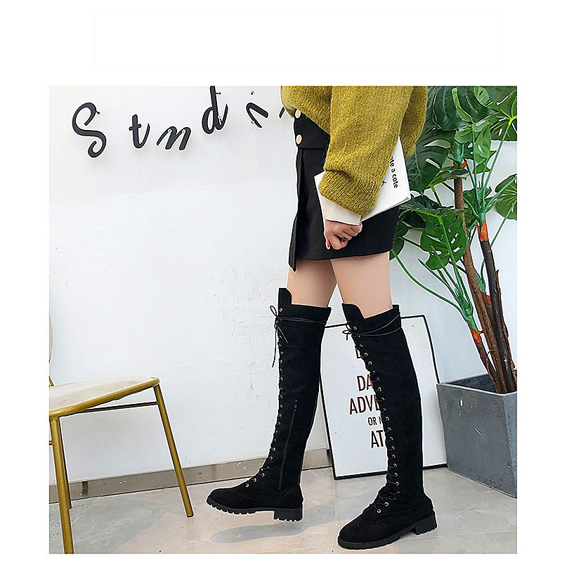 Women shoes Lace-up Over-the-knee knee-high boots ladies flat boots over the knee