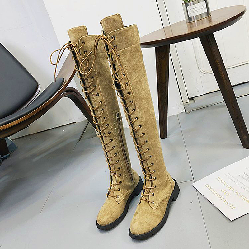 Women shoes Lace up Over the knee knee high boots ladies flat