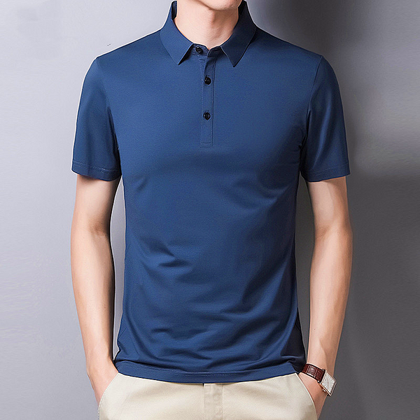 Men t-shirt mulberry silk short sleeve T-shirt men's summer lapels business casual ice wire shirt thin silk polo shirt